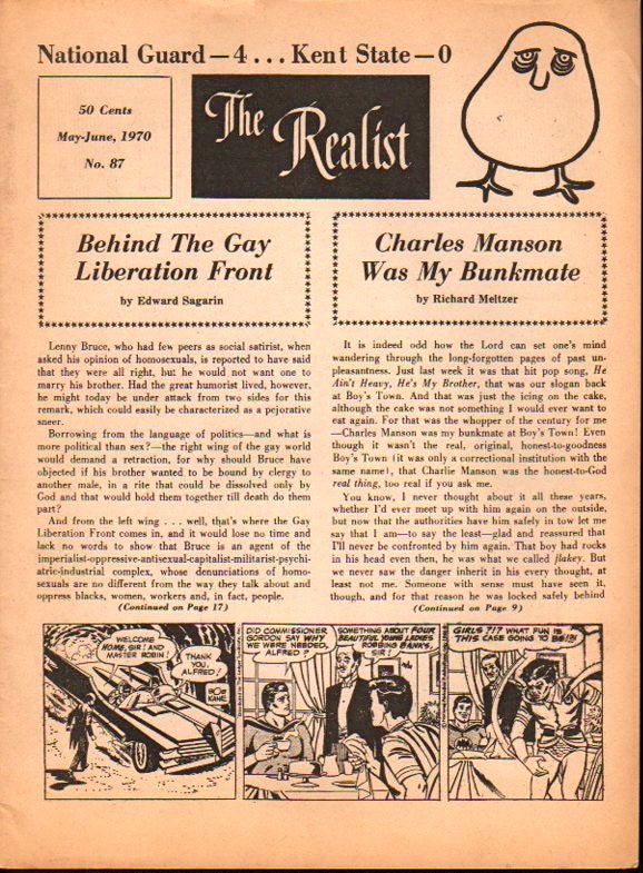 Item #23411 The Realist No. 87, May-June, 1970: Behind the Gay Liberation Front and Charles Manson Was My Bunkmate. Paul Krassner.