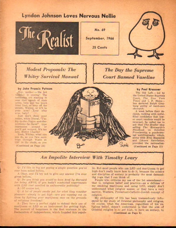 Item #23417 The Realist No. 69, September,1966: Modest Proposals: The Whitey Survival Manual and The Day The Supreme Court Banned Vaseline. Paul Krassner.