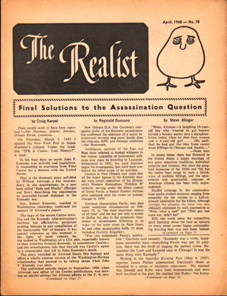 Item #23419 The Realist No. 78, April,1968: Final Solution to the Assassination Question. Paul...