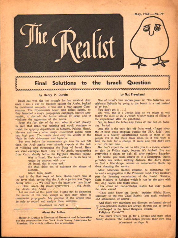 Item #23420 The Realist No. 79, May,1968: Final Solution to the Israeli Question. Paul Krassner.