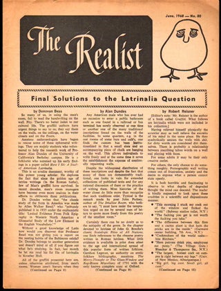 Item #23421 The Realist No. 80, June,1968: Final Solutions to the Latrinaliai Question. Paul...
