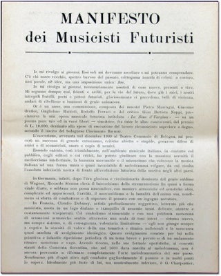 Item #26862 Manifesti dei Musicisti Futuristi. Futurist Music, Balilla Pratella