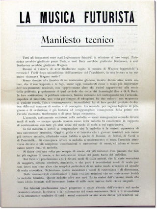 Item #26863 La Musica Futurista: Manifesto Tecnico. Futurist Music, Balilla Pratella