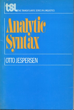 Item #28538 Analytic Syntax. Otto Jespersen