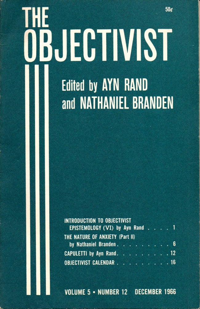 Item #29906 The Objectivist Volume 5, Number 12 December, 1966. Ayn Rand, Nathaniel Branden.