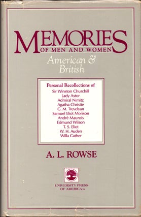 Item #32032 Memories of Men and Women American and British. A. L. Rowse