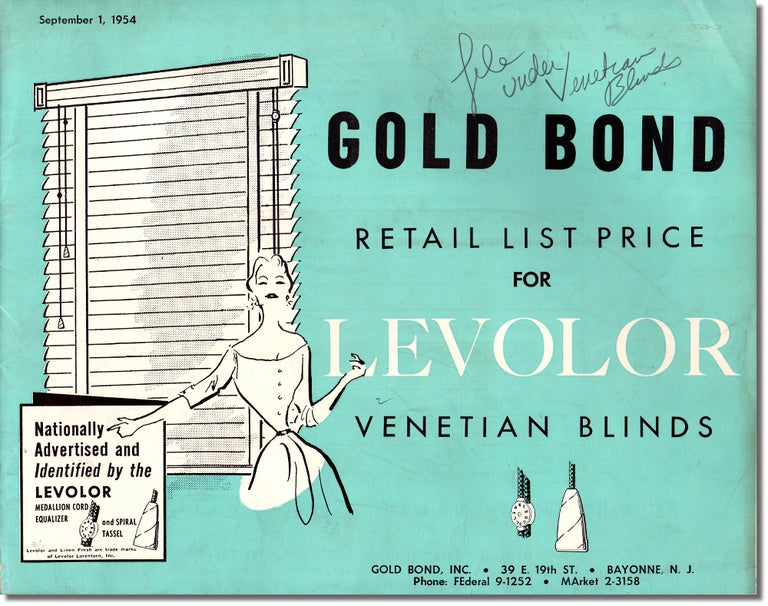 Item #32149 Gold Bond Retail Price List for Levolor Venetian Blinds. Levelor Venetian Blinds.