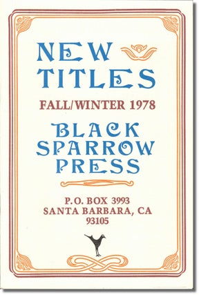 Item #35146 Black Sparrow Press New Titles Fall/ Winter 1978. Black Sparrow Press