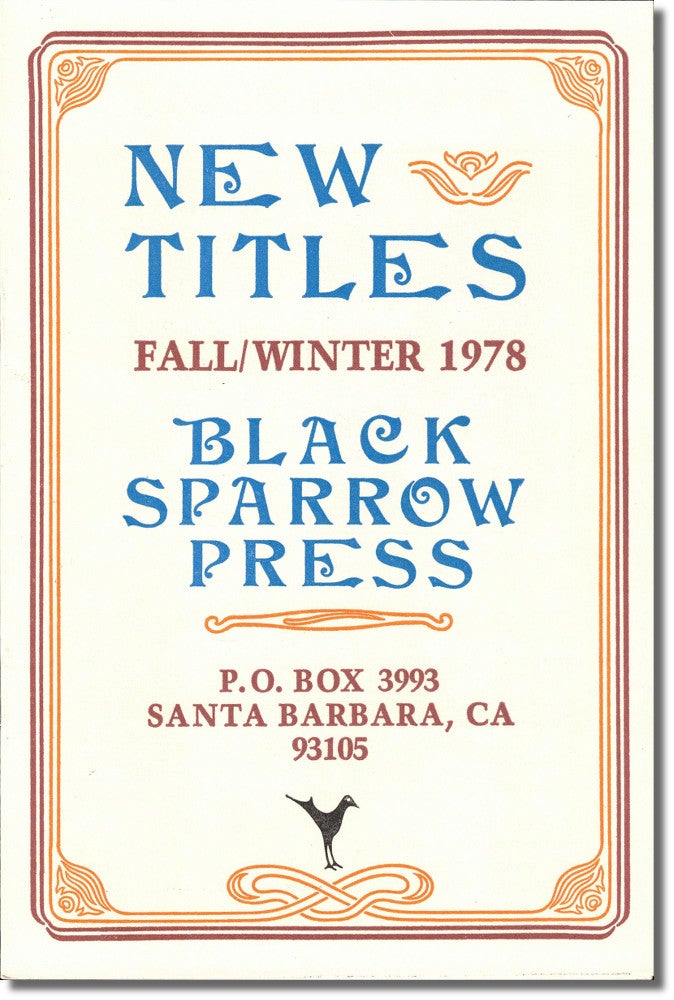 Item #35146 Black Sparrow Press New Titles Fall/ Winter 1978. Black Sparrow Press.