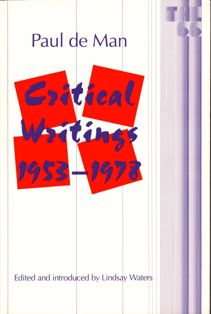 Item #35167 Critical Writings 1953-1978. Paul de Man.