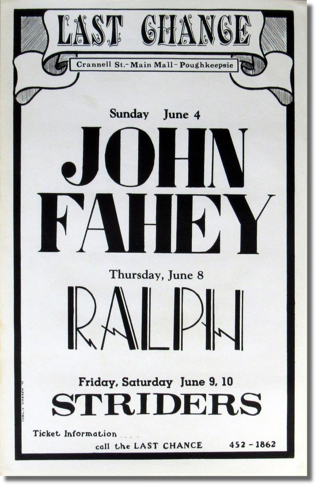 Item #35406 Original Poster For John Fahey Apearing June 4th at The Last Chance. John Fahey.