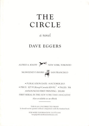 Item #38893 The Circle. Dave Eggers