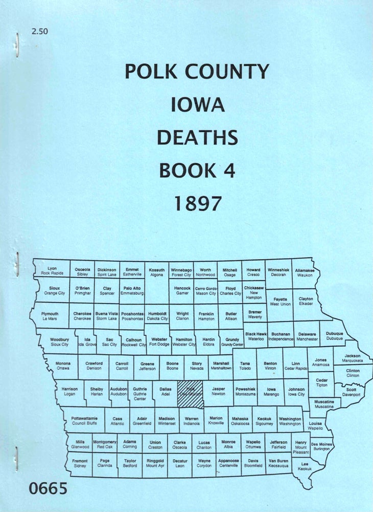 Item #38980 Polk County iowa Deaths Book 4 1897. Ankeny Genealogical Society.