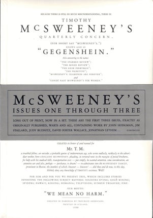 Item #39193 McSweeney's Issues One Through Three. Dave Eggers