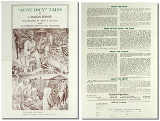 Item #46383 Order Form/ Poster For "Aunt Dicy" Tales by J. Mason Brewer, Illustrated by John T....