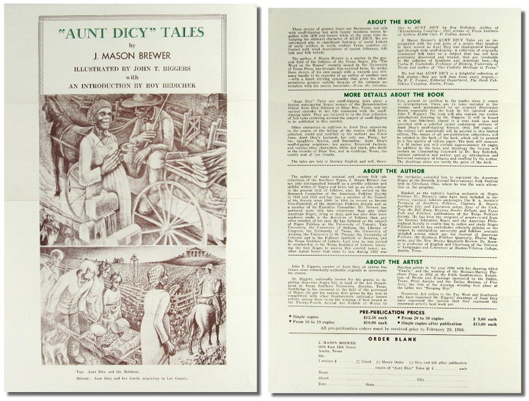 Item #46383 Order Form/ Poster For "Aunt Dicy" Tales by J. Mason Brewer, Illustrated by John T. Biggers. John Biggers.