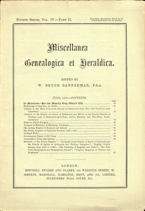 Item #46665 Miscellanea Genealogica et Heraldica Fourth Series, Volume IV-Part II. W. Bruce...