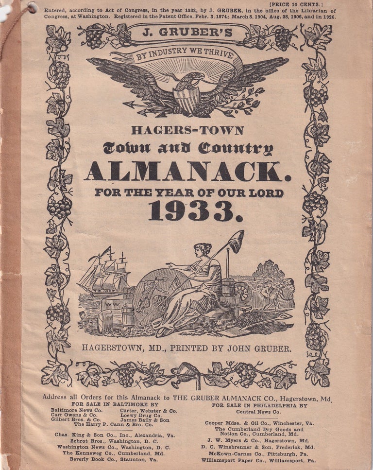 Item #47813 Hagers-Town Town and Country Almanack. For the Year of Our Lord 1933. John Gruber.