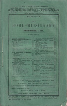 Item #47900 The Home Missionary, December 1850 Vol. XXIII No.8. American Home Missionary Society