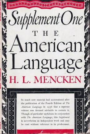 Item #48420 Supplement One: The American Language: An Inquiry Into the Development of English in...
