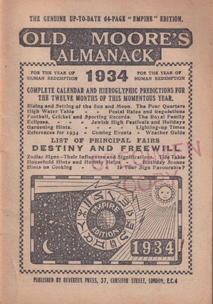 Item #49481 Old Moore's Almanack, for the Year of Human Redemption 1934. Devereux Press
