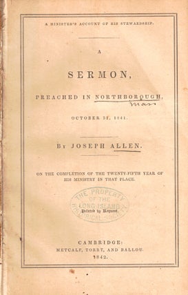 Item #50095 A Minister's Account of His Stewardship: A Sermon Preached in Northborough, October...