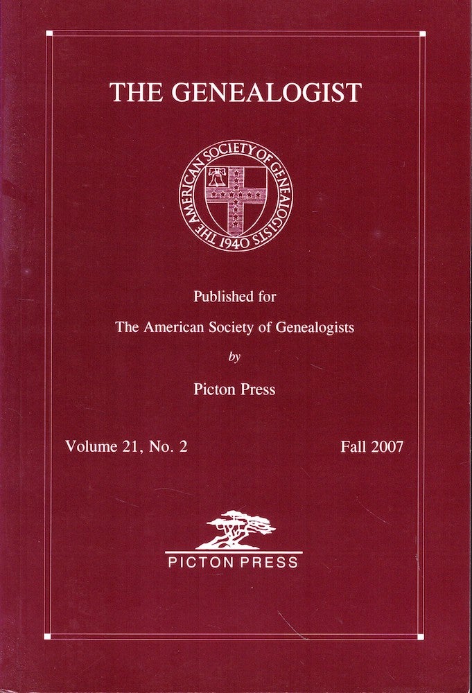 Item #53729 The Genealogist Volume 21, No. 2 Fall 2007. American Society of Genealogists.