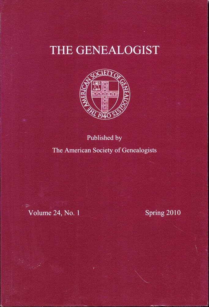 Item #53736 The Genealogist Volume 24, No. 1 Spring 2010. American Society of Genealogists.