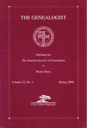 Item #53738 The Genealogist Volume 22, No. 1 Spring 2008. American Society of Genealogists