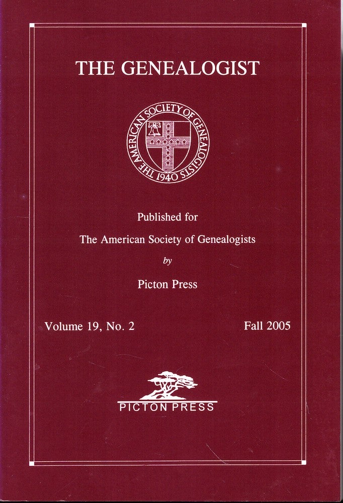 Item #53741 The Genealogist Volume 19, No. 2 Fall 2005. American Society of Genealogists.