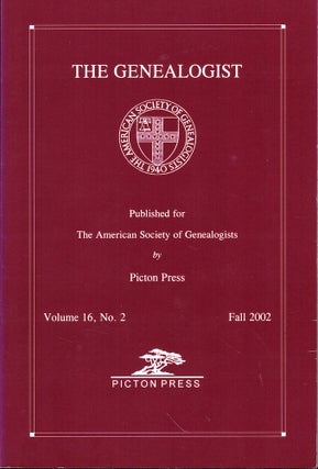 Item #53746 The Genealogist Volume 16, No. 2 Fall 2002. American Society of Genealogists