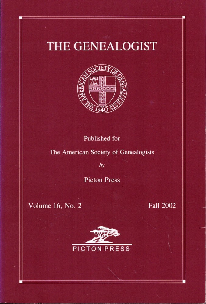 Item #53746 The Genealogist Volume 16, No. 2 Fall 2002. American Society of Genealogists.