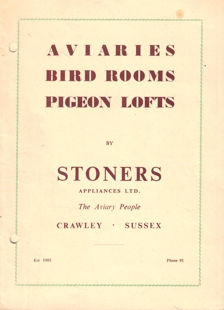 Item #54494 Aviaries, Bird Rooms, Pigeon Lofts Catalog. Stoners Appliances.