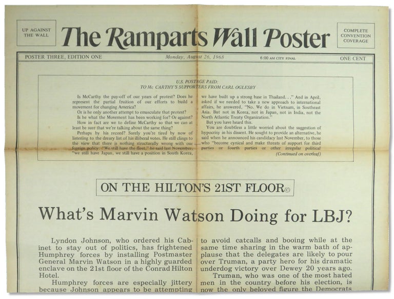 Item #54555 Ramparts Wall Poster, Poster Three, Edition One Monday, August 26, 1968. Fred Gardner.