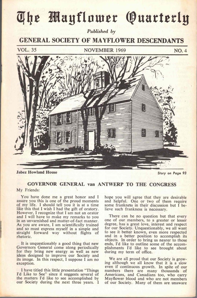 Item #54791 The Mayflower Quarterly Vol. 35 No. 4, November 1969. General Society of Mayflower Descendants.