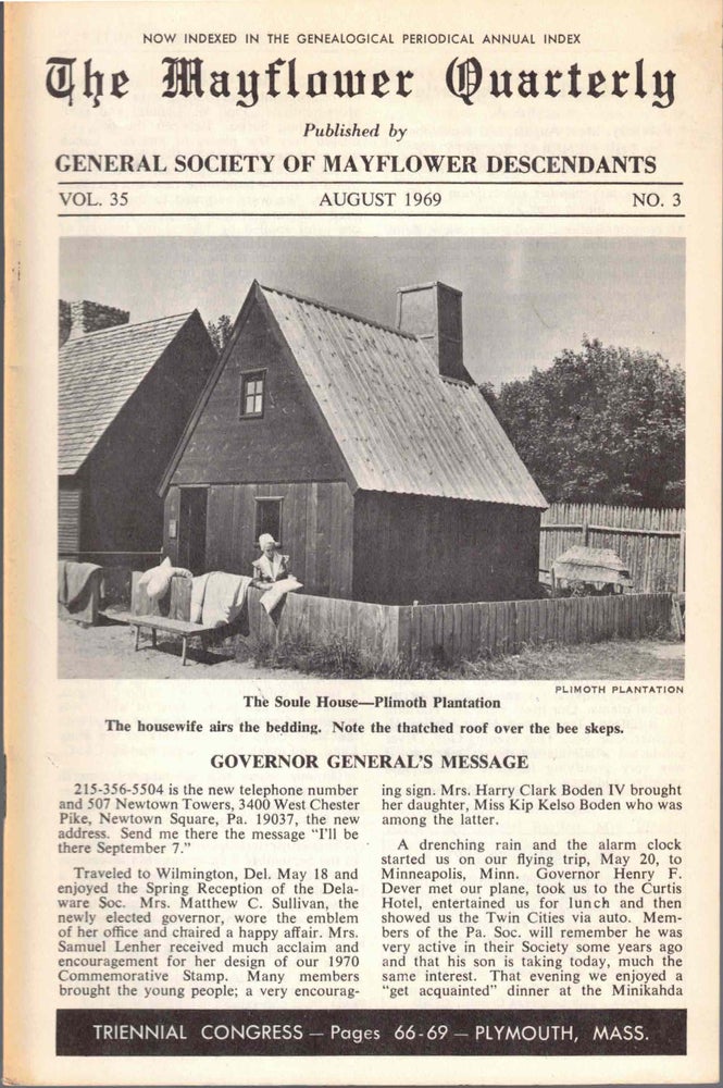 Item #54793 The Mayflower Quarterly Vol. 35 No. 3, August 1969. General Society of Mayflower Descendants.