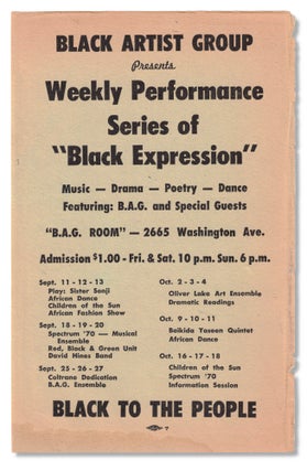 Item #54835 Black Artist Group Presents Weekly Performance Series of "Black Expression"...