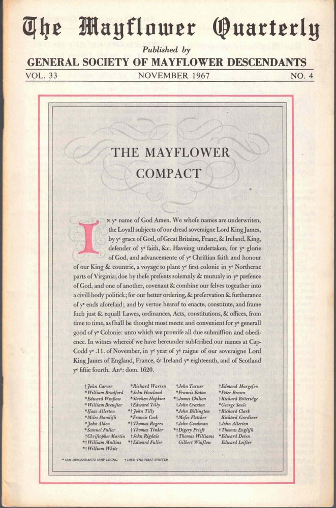 Item #54839 The Mayflower Quarterly Vol. 33 No. 4, November 1967. General Society of Mayflower Descendants.