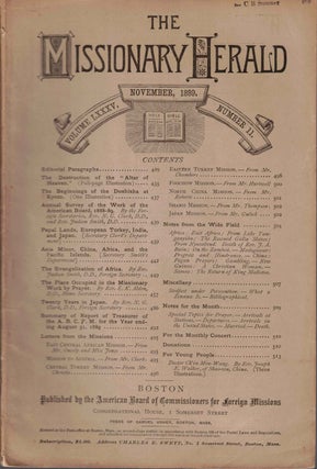 Item #54911 The Missionary Herald Vol. LXXXV No. 11, November 1889. American Board of...