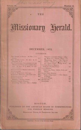 Item #54944 The Missionary Herald Vol. 69 No. 1, December 1872. American Board of Commissioners...