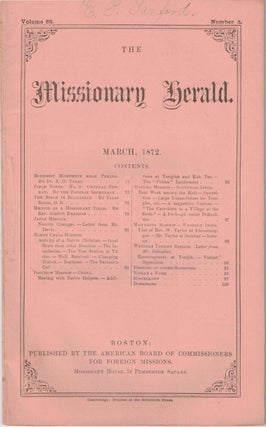 Item #54948 The Missionary Herald Vol. 68 No. 3, March 1872. American Board of Commissioners for...
