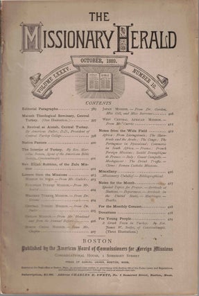 Item #55035 The Missionary Herald Vol. LXXXV No. 10, October 1889. American Board of...