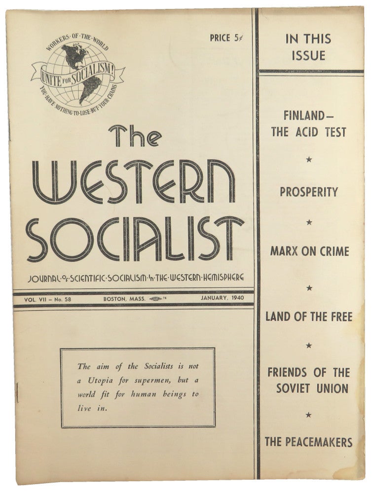 Item #56451 The Western Socialist: Journal of Scientific Socialism in the Western Hemisphere, January 1940, Vol. VII, No. 58. The Socialist Party of Canada/The Workers Socialist Party of the United States.