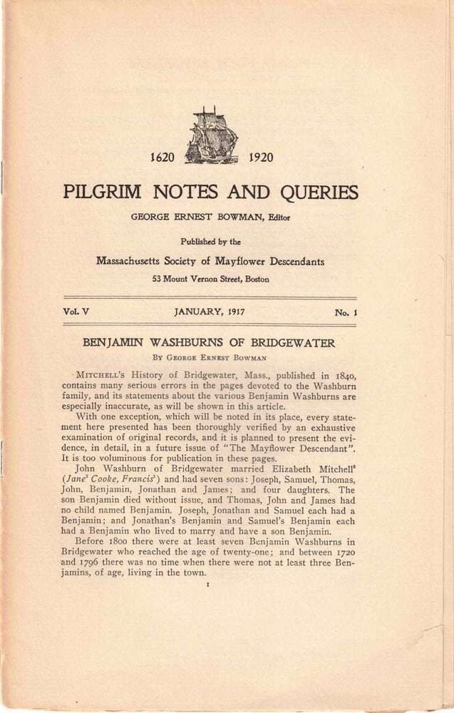 Item #56527 Pilgrim Notes and Queries January 1917, Vol. V No. 1. George Ernest Bowman.