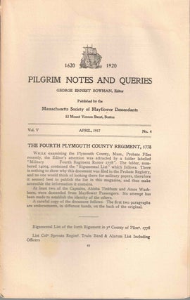 Item #56530 Pilgrim Notes and Queries April 1917, Vol. V No. 4. George Ernest Bowman