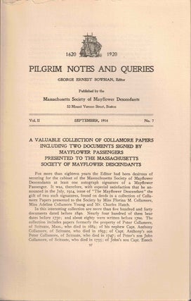 Item #56570 Pilgrim Notes and Queries September 1914, Vol. II No. 7. George Ernest Bowman