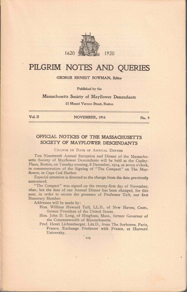 Item #56572 Pilgrim Notes and Queries November 1914, Vol. II No. 9. George Ernest Bowman.