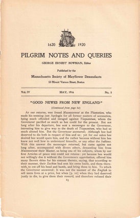 Item #56582 Pilgrim Notes and Queries May 1916, Vol. IV No. 5. George Ernest Bowman
