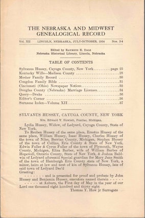 Item #56626 The Nebraska and Midwest Genealogical Record Vol. XII, Nos. 3-4, July-October 1934....