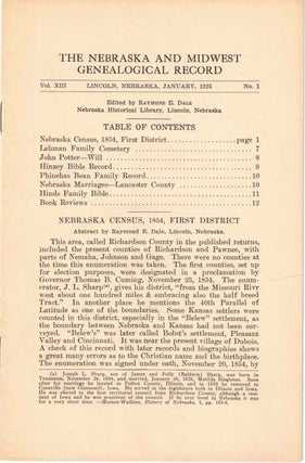 Item #56627 The Nebraska and Midwest Genealogical Record Vol. XIII, No. 1, January 1935. Raymond...